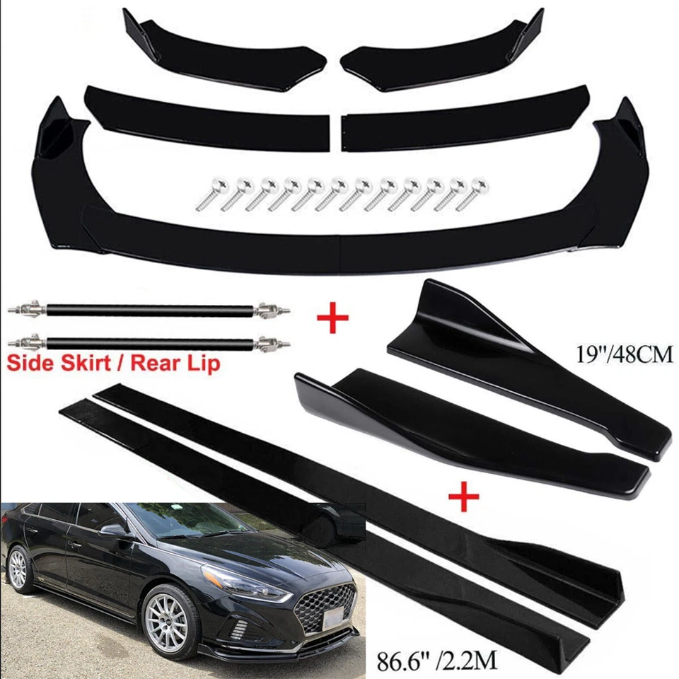 For Hyundai Sonata Sedan Front Bumper Spoiler Body Kit+Side Skirt+Rear Black Foto 1 de 4