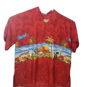 Camisa Hawaiana Con Botones Rima Beach Wear Para Hombres XL Roja Manga Corta Palmeras - Imagen 1 de 5
