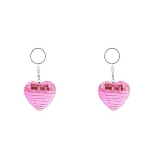 Set of 2 Disco Ball Keychain Party Favors Crystal Love Heart Lanyard Charm - Picture 1 of 12