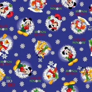 BTHY Disney Mickey & Friends Winter Fun Snowflake Cotton Fabric By The Half Yard - Picture 1 of 1
