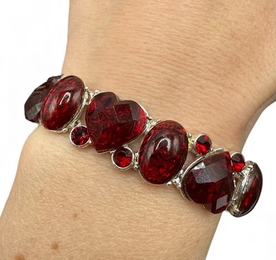 Vintage Bracelet Red Heart Rhinestone 7” J20 - Image 1 of 4