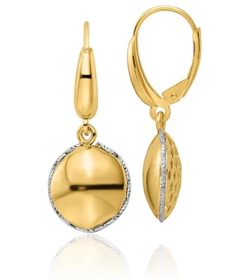 14K Solid Two Tone Gold Round Crisscross Dangle Earrings - Image 1 of 4