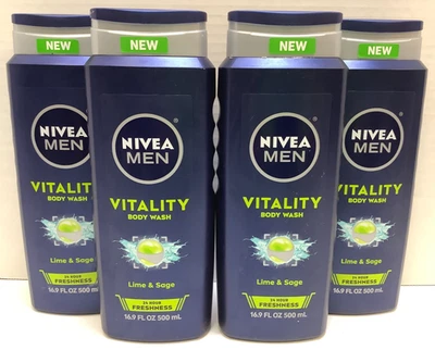 Nivea Men Vitality Body Wash, Lime & Sage, 16.9oz, Pack of 4 - Image 1 of 4