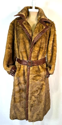 Abrigo vintage Marvin Richards de felpa suave beige marrón imitación piel con cinturón para mujer talla L Foto 1 de 4