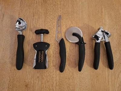 Cutco Set Of Five Utensils, Cheese Knife, Garlic Press, Wine Opener, Pizza Cuttr - Image 1 of 4