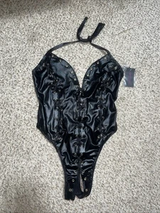 Body Rage Sexy Spencers nero lucido perizoma senza cavallo lingerie nuovo con etichette taglia S SPEDIZIONE GRATUITA - Foto 1 di 7