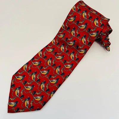Corbata para Hombres KARIN VENEZIA Patos Rojos Caza 100% Seda 58.5"" Hecha en Italia Foto 1 de 4