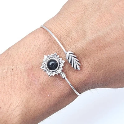 Black Spinal Gemstone Handmade Jewelry Cuff Bracelets 7''Adjustable - Image 1 of 4