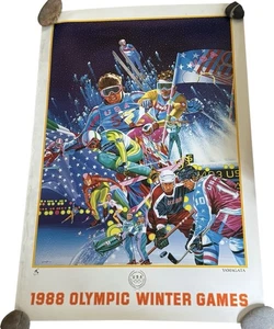 1988 Olympische Winterspiele Hiro Yamagata Poster Team USA ~ 36" x 24" Skifahren LESEN - Bild 1 von 12