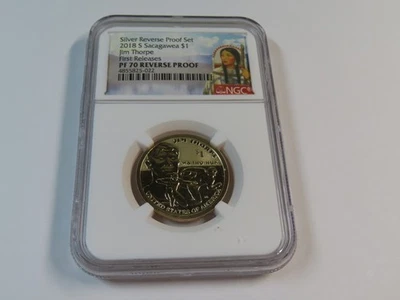 2018 S NGC PF 70 REVERSE PROOF SACAGAWEA JIM THORPE  DOLLAR COIN FIRST RELEASES - Image 1 of 4