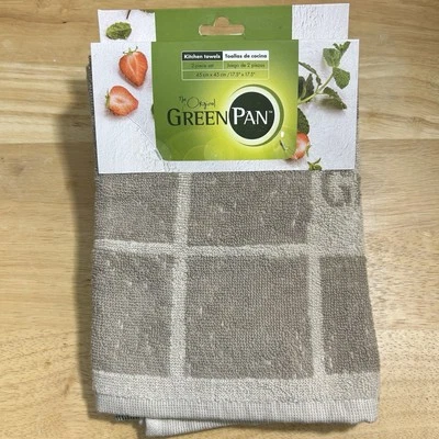 GreenPan Kitchen Dish Towels 2-Piece Set Hanging Loop Beige Green - Image 1 of 4