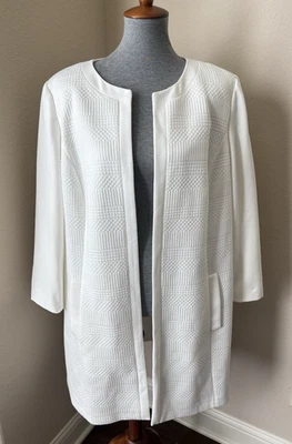 Chaqueta Blazer Larga Tahari Arthur S. Levine Talla 16W Crema Marfil Frente Abierto Foto 1 de 4