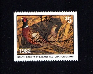 SOUTH DAKOTA SD01 PHEASANT RESTORATION STAMP 1982 MNH ARTIST SIGNED - Picture 1 of 1