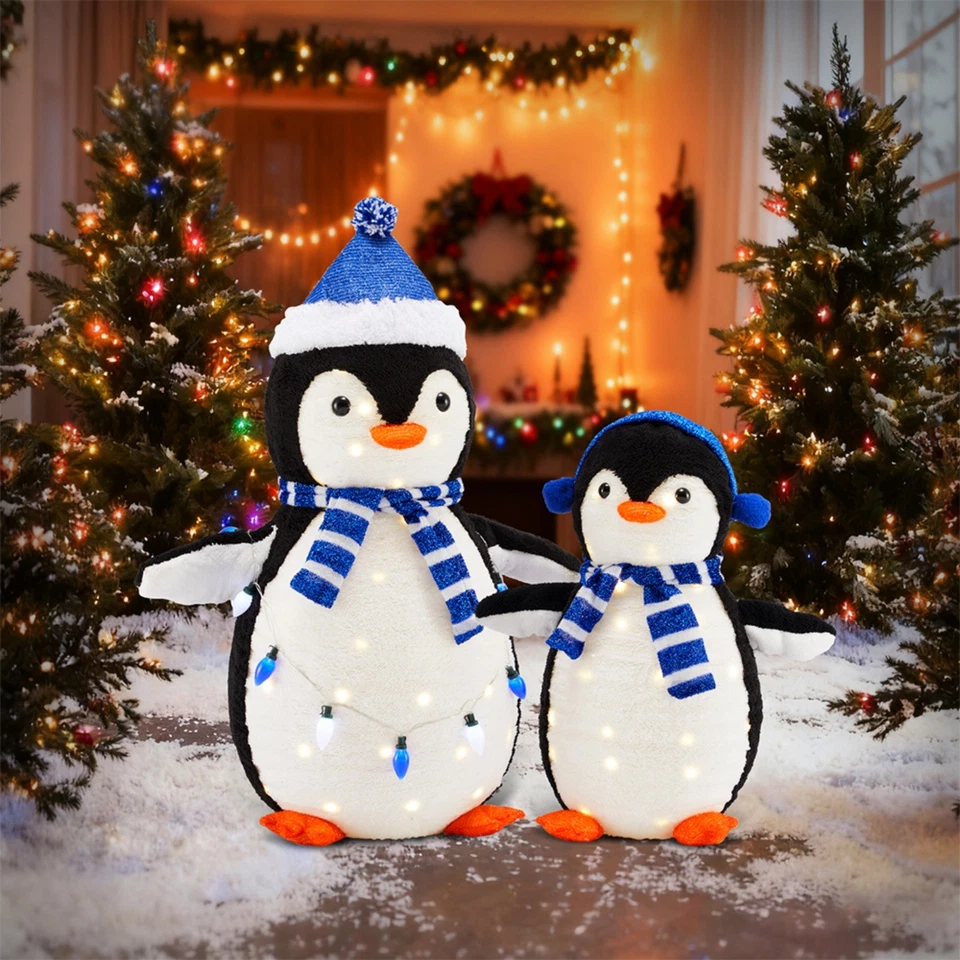 2PCS/Set Lighted Penguin 3ft Tall Pop-Up Indoor Outdoor Christmas Decor Gift - Image 1 of 4