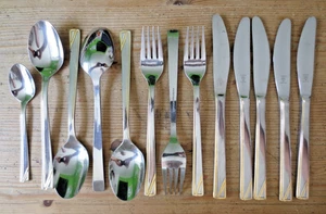 Justinus Rest-Besteck mit Goldrand Messer Gabel Löffel rostfrei - Bild 1 von 3