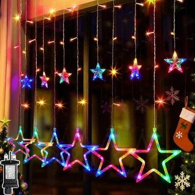 Christmas Decoration Curtain Lights String Xmas Party Window Plug in 12 Star