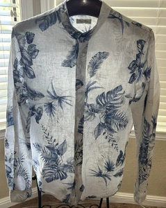 Camisa Puro Lino 100% Lino Tropical Abotonada Para Hombres Grande Italia Cuello Banda Playa - Imagen 1 de 8