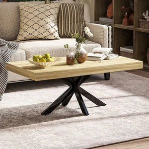Coffee Table End Centre Rectangular Industrial Wood Effect Black Steel Legs - Picture 1 of 11