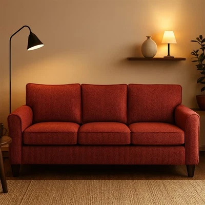 Dark Orange Wool Herringbone Upholstery Fabric Luxury Heavyweight Ottoman Cloth - Image 1 of 4