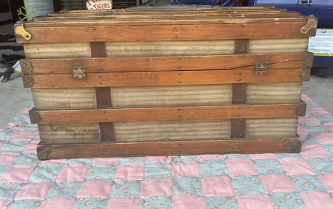 Vintage Child’s Wooden Steamer Trunk All Original Cover