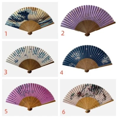Nuevo Abanico de Baile Plegable de Mano para Fiesta Estampado de Bambú de Seda Hecho a Mano Foto 1 de 4