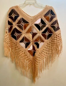 NEW Handmade Crochet and Leather Poncho - Unique Artisanal Boho Top from Ecuador - Picture 1 of 5