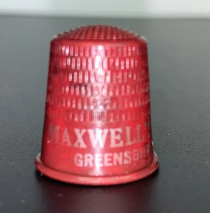 Vintage Advertising sewing Thimble Plastic Red Greensburg PA Maxwells Furniture - Picture 1 of 8