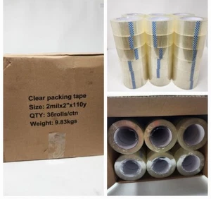 36 Rolls Carton Sealing Clear Packing Shipping Tape - 2 mil 2" x 110 Yards - Picture 1 of 4