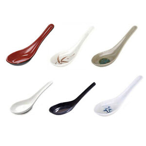 Set of 12 Chinese Melamine Wonton Soup Spoons Black Red Green Beige White