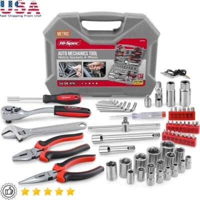 67-Piece Metric Auto Mechanics Tool Kit Socket Set Car Motorcycle Engine Repairs - Image 1 of 4