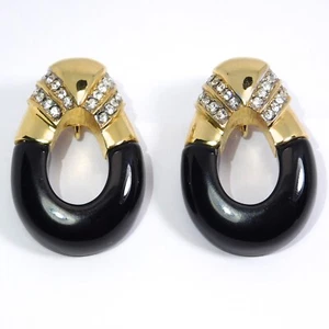 KENNETH LANE VINTAGE EARRINGS BLACK ONYX BRILLIANT  - Picture 1 of 3