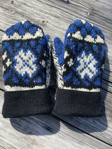 Handmade Upcycled Wool Sweater Mittens Fleece Lined Cashmere Cuff Snowflake - Picture 1 of 3