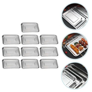 10 Pcs Stainless Steel Grilled Fish Plate Child Rectangular Tray Serving Dishes - Picture 1 of 12