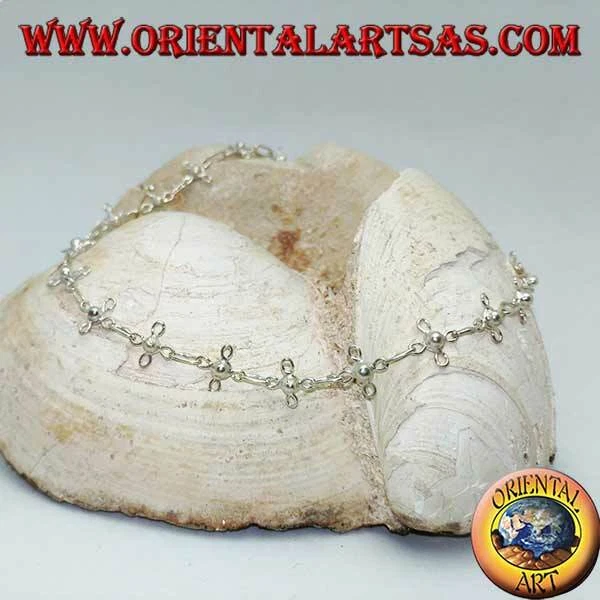 Cavigliera in Argento 925‰ con quadrifogli stilizzati e un campanellino - Immagine 1 di 1