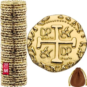 Metal Pirate Coins 35 Gold Treasure Coin Set Metal Replica Spanish Doubloons - Picture 1 of 6