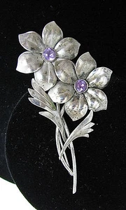 HARRY S BICK Brooch Vintage HSB Sterling Silver Purple Amethyst Flowers Pin - Picture 1 of 4
