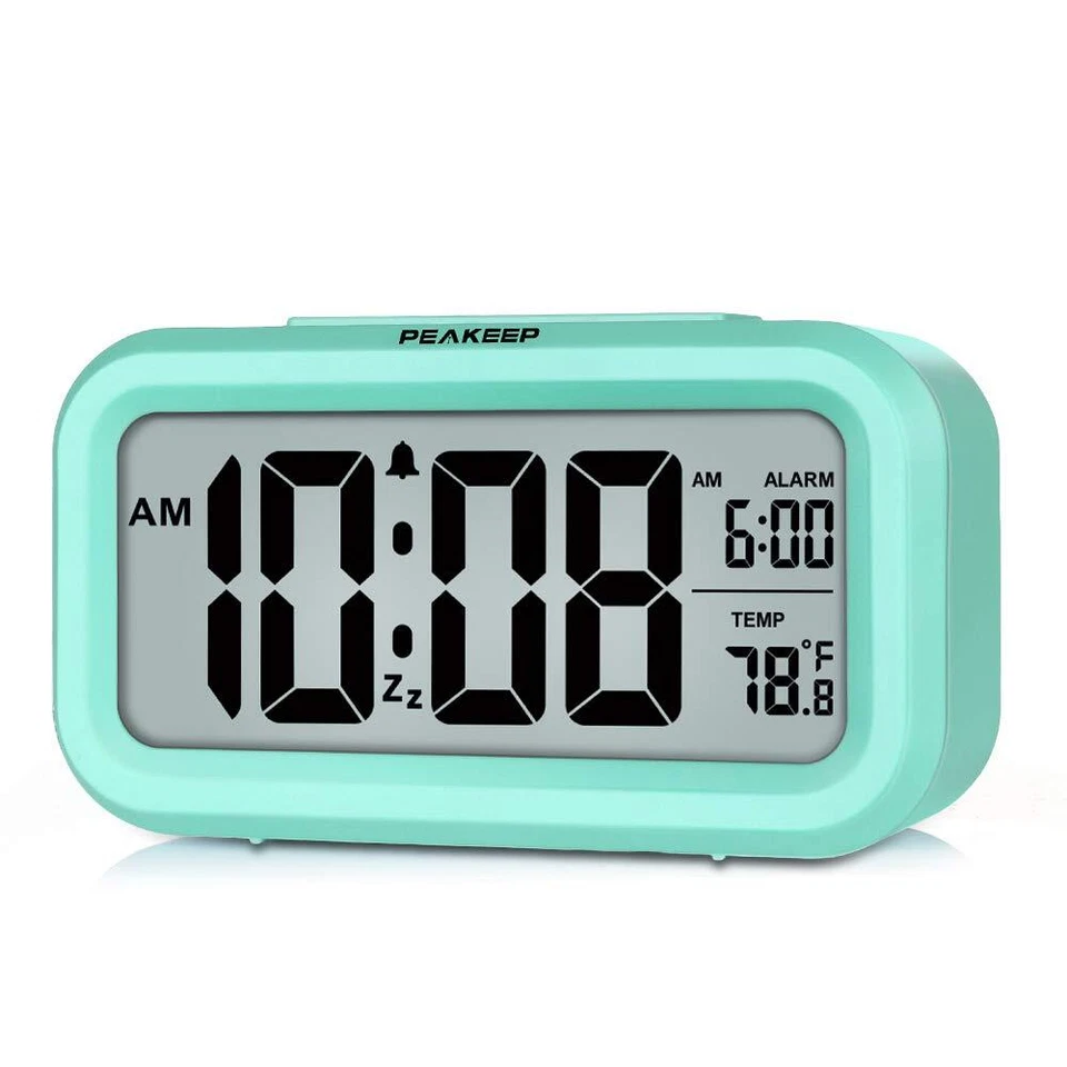 Peakeep Smart Night Light Digital Alarm Clock With Indoor Temperature MINT