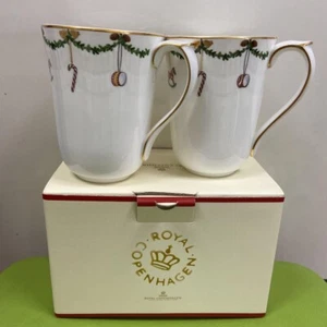 Royal Copenhagen Star Fluted Pair set of 2 Mug Cup Christmas with Box - Picture 1 of 6