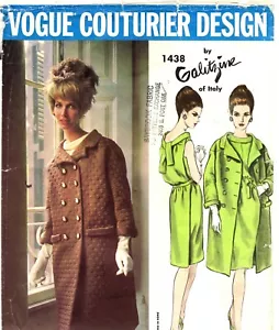 ABITO CAPPOTTO donna vintage anni 60 modello cucito Vogue 1438 Galitzine tg 14 NON TAGLIATO - Foto 1 di 5