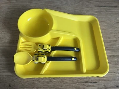 Geschirr Essgeschirr Teller + Gabel & Löffel Kinder Bagger gelb/schwarz  - Bild 1 von 4