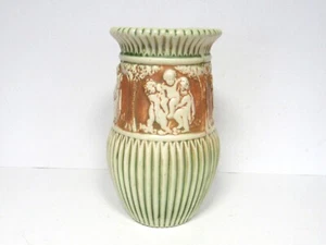 1916 Roseville Keramik Donatello antike Vase Amor Form 107-10 grün/elfenbein/hellbraun - Bild 1 von 16