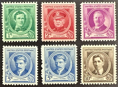 US 1940 Scott #879-883 Lot of 6 MNH/MH OG American Composers - Image 1 of 2