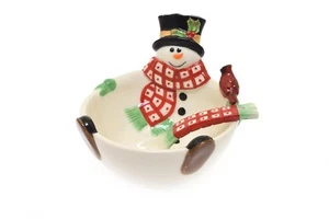 Fitz and Floyd Holly Berry Snowman Dip Bowl 2015 con cuchara NUEVO - Imagen 1 de 2