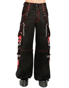 Pantalones de jean Puritues góticos para mujer rojos cadena calavera punk rock steampunk Cyber - Imagen 1 de 4