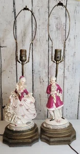 Vintage Paar chantilly figurale viktorianische Porzellan Tischlampen funktioniert! (Details lesen) - Bild 1 von 24