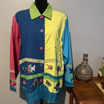 Quackery Factory Womens Blazer Jacket Sea Creatures Fish Bright Colors NWT - Image 1 of 4
