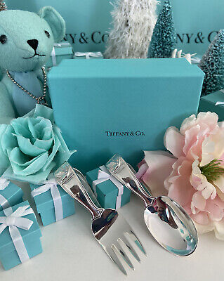 Tiffany&Co. Baby Fork Spoon Mother Goose Set Sterling Silver W Box NO Mono • 447.20$