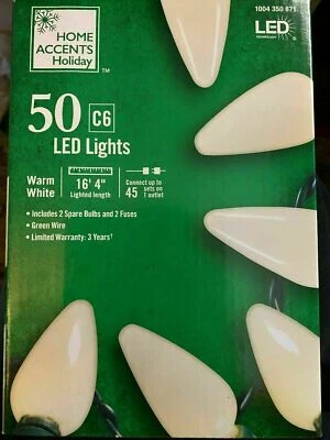Home Accents Holiday 50 WARM WHITE LED Ceramicl C-6 Light String 16" 4"  NEW!! - Image 1 of 2