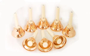 HANDBELL 8PCS COPPER HAND BELLS 8 NOTE HANDBELL SET TRADITIONAL CLAPPER - Picture 1 of 6