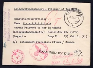 GERMANY WW2 Military 1943 Postcard to POW Camp in Lethbridge Alberta, Censored - Picture 1 of 2